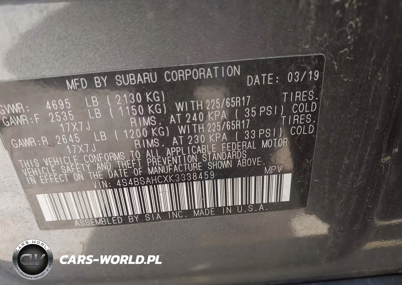 2019 Subaru Outback 2.5I Premium VIN:4S4BSAHCXK3338459 - 9