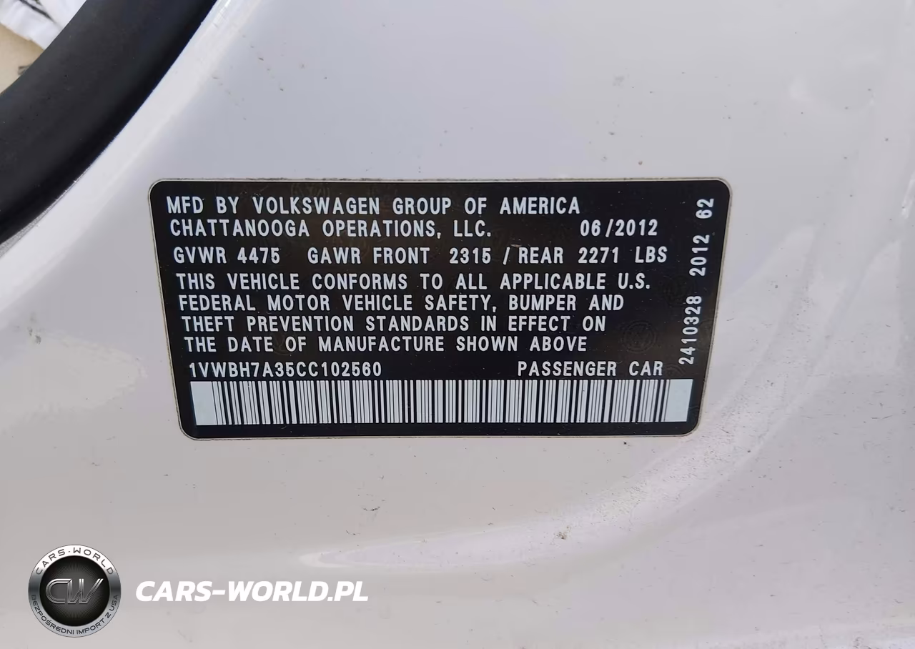 2012 Volkswagen Passat 2.5L Se VIN:1VWBH7A35CC102560 - 9