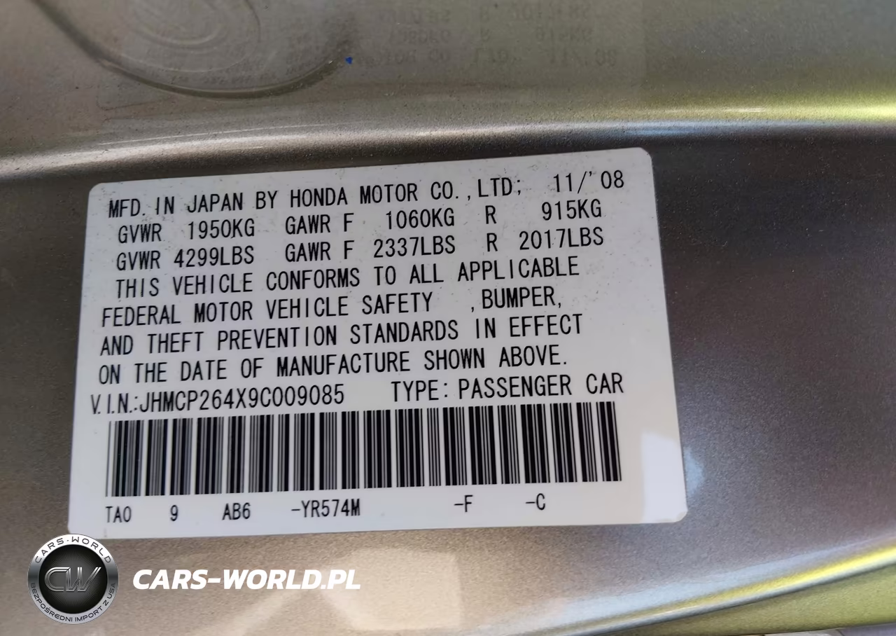 2009 Honda Accord 2.4 Lx-P VIN:JHMCP264X9C009085 - 9