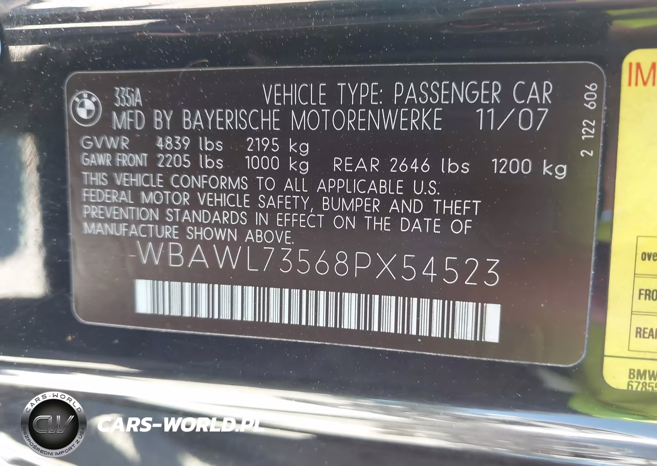 2008 BMW 335I VIN:WBAWL73568PX54523 - 9