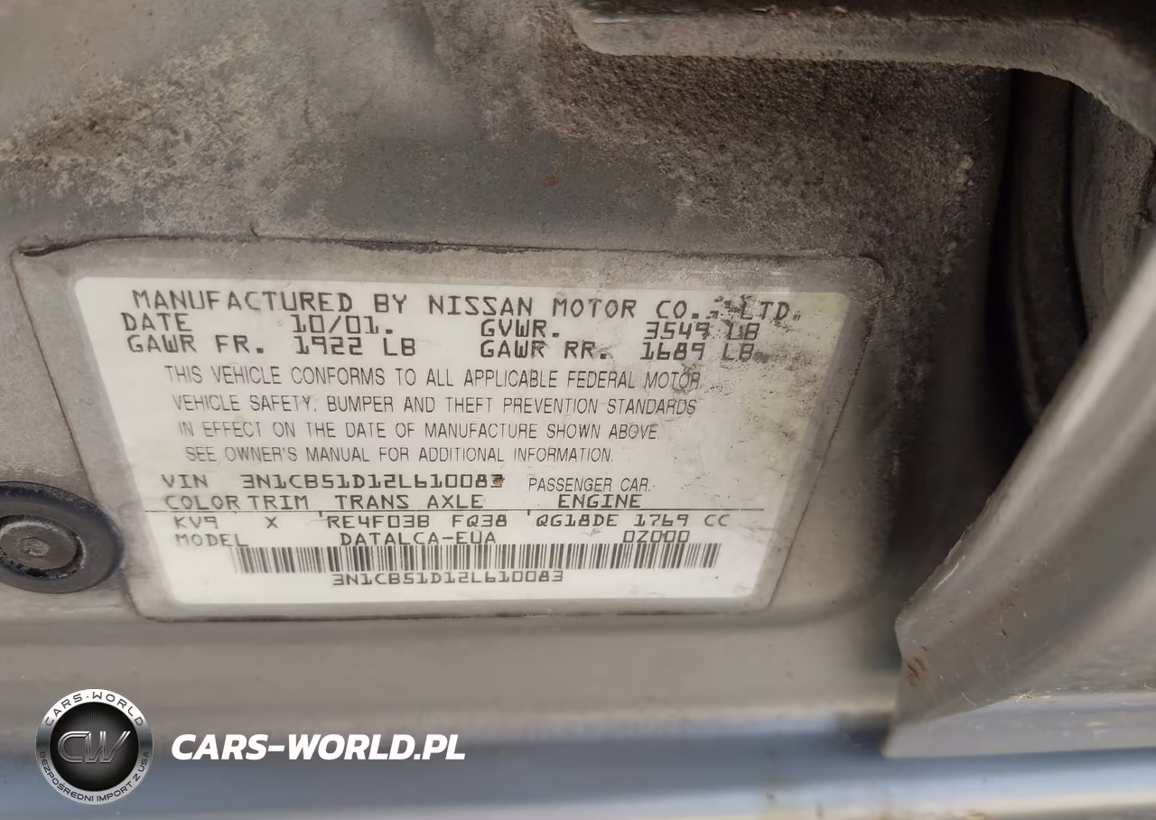 2002 Nissan Sentra Xe VIN:3N1CB51D12L610083 - 9