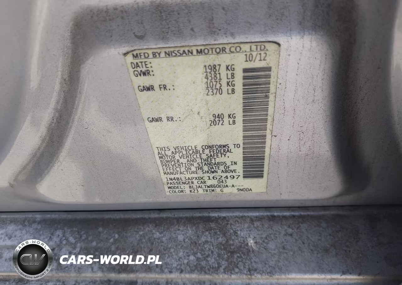 2013 Nissan Altima 3.5 Sv VIN:1N4BL3APXDC162497 - 9
