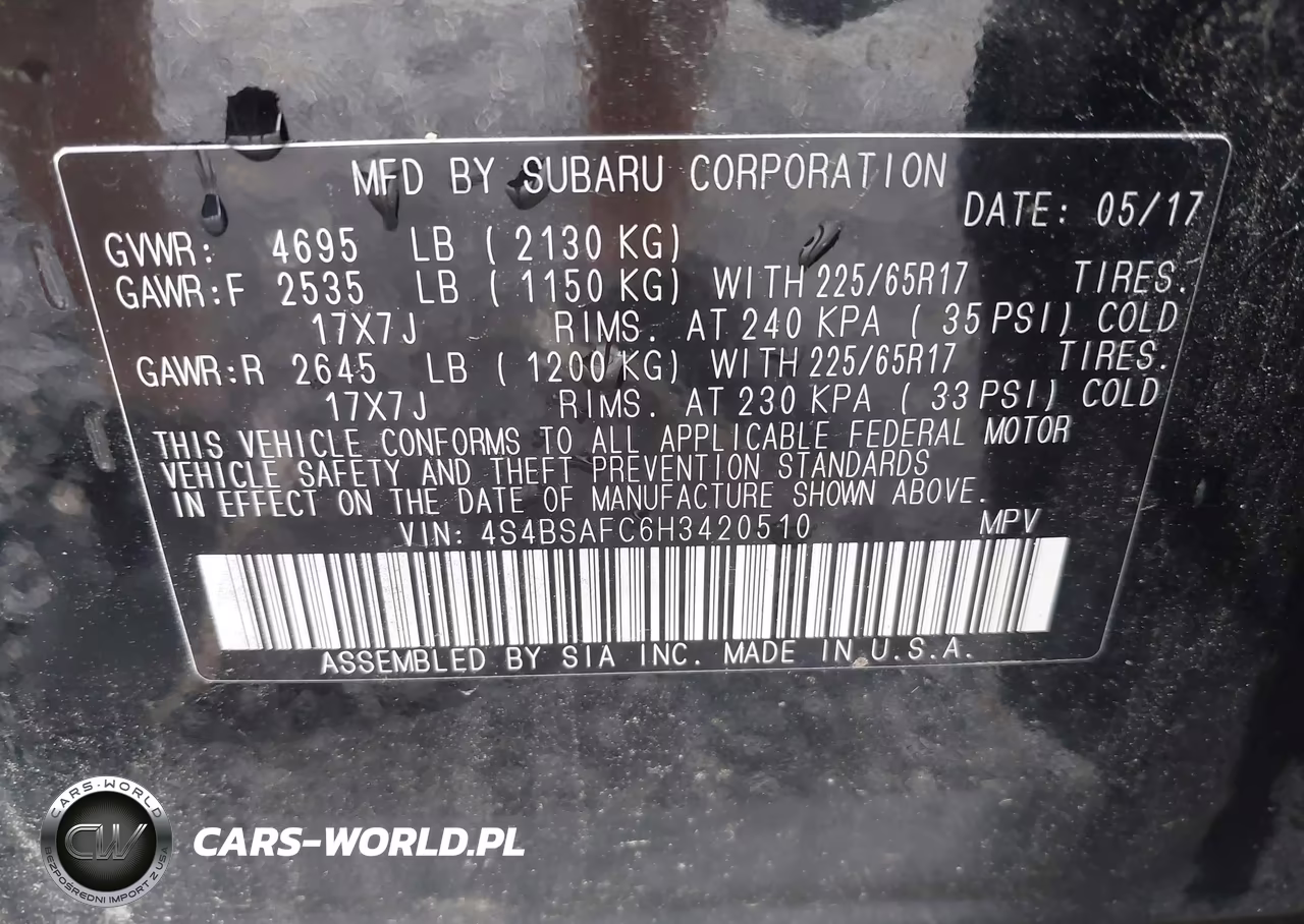 2017 Subaru Outback 2.5I Premium VIN:4S4BSAFC6H3420510 - 9