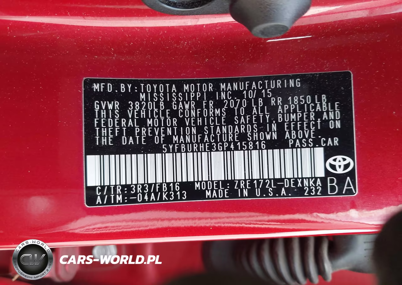 2016 Toyota Corolla Le VIN:5YFBURHE3GP415816 - 9