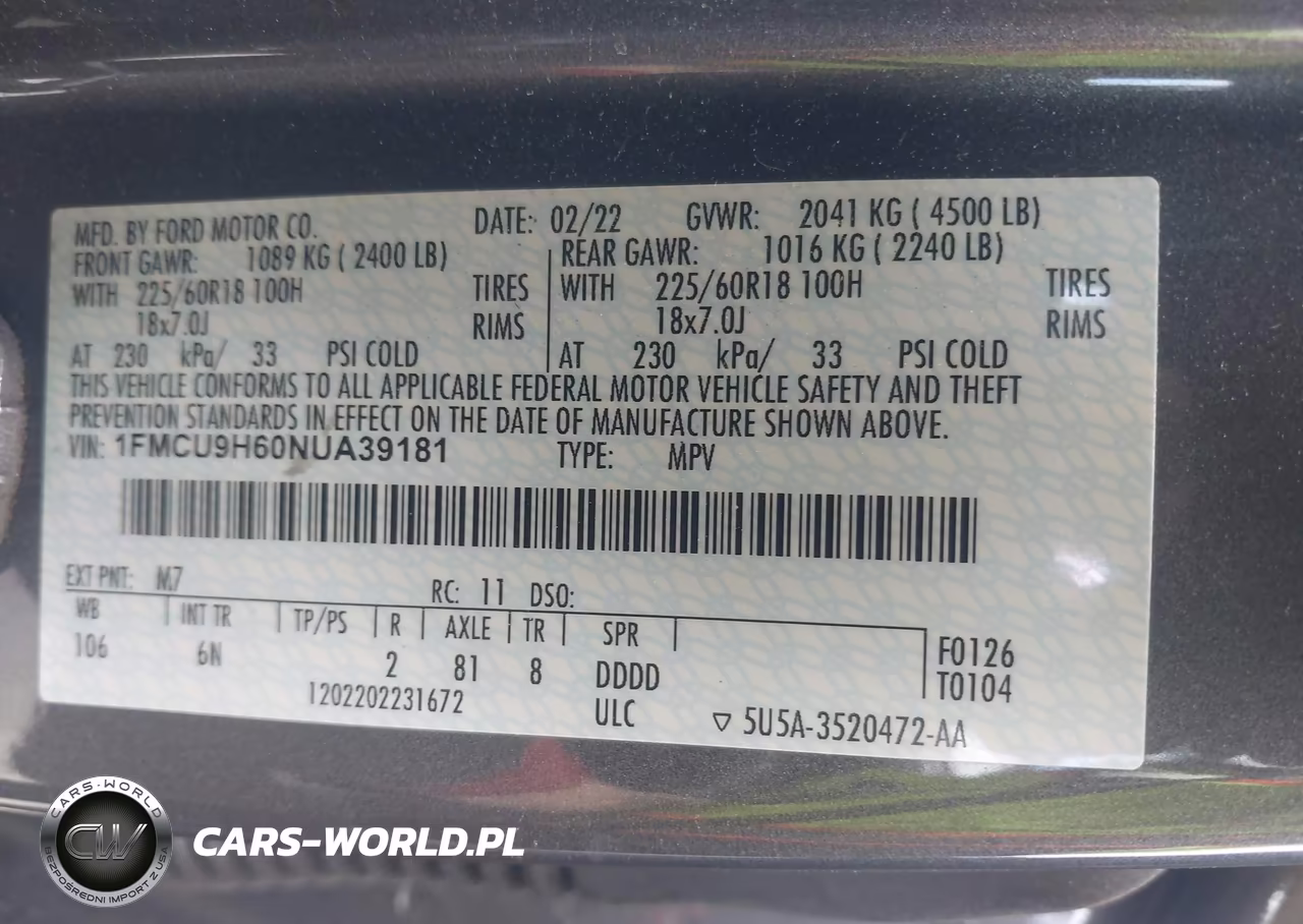 2022 Ford Escape Sel VIN:1FMCU9H60NUA39181 - 9