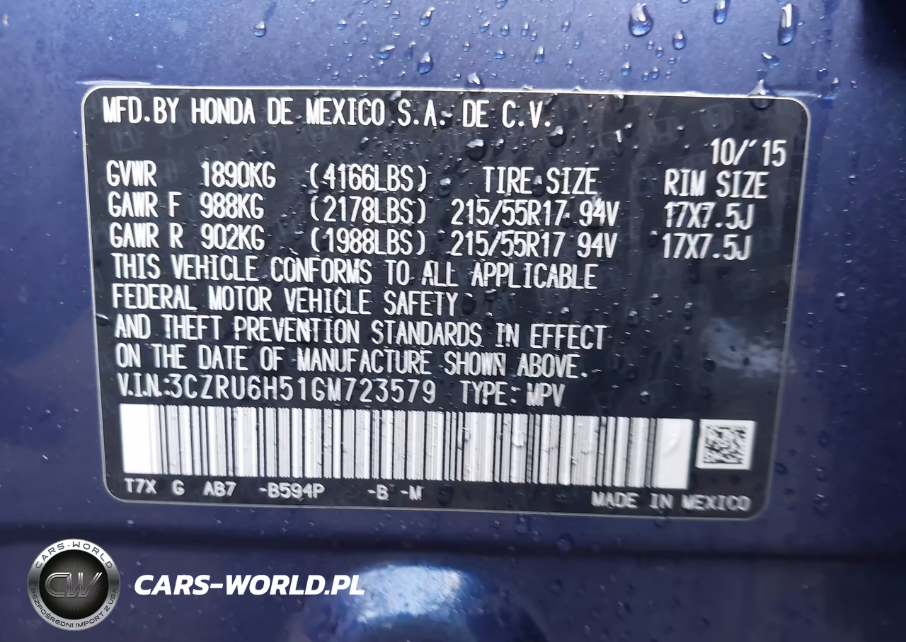 2016 Honda Hr-V Ex VIN:3CZRU6H51GM723579 - 9