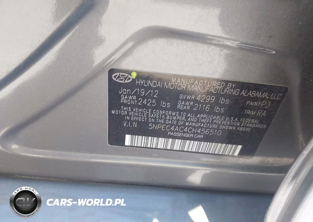 2012 Hyundai Sonata Se VIN:5NPEC4AC4CH456510 - 9