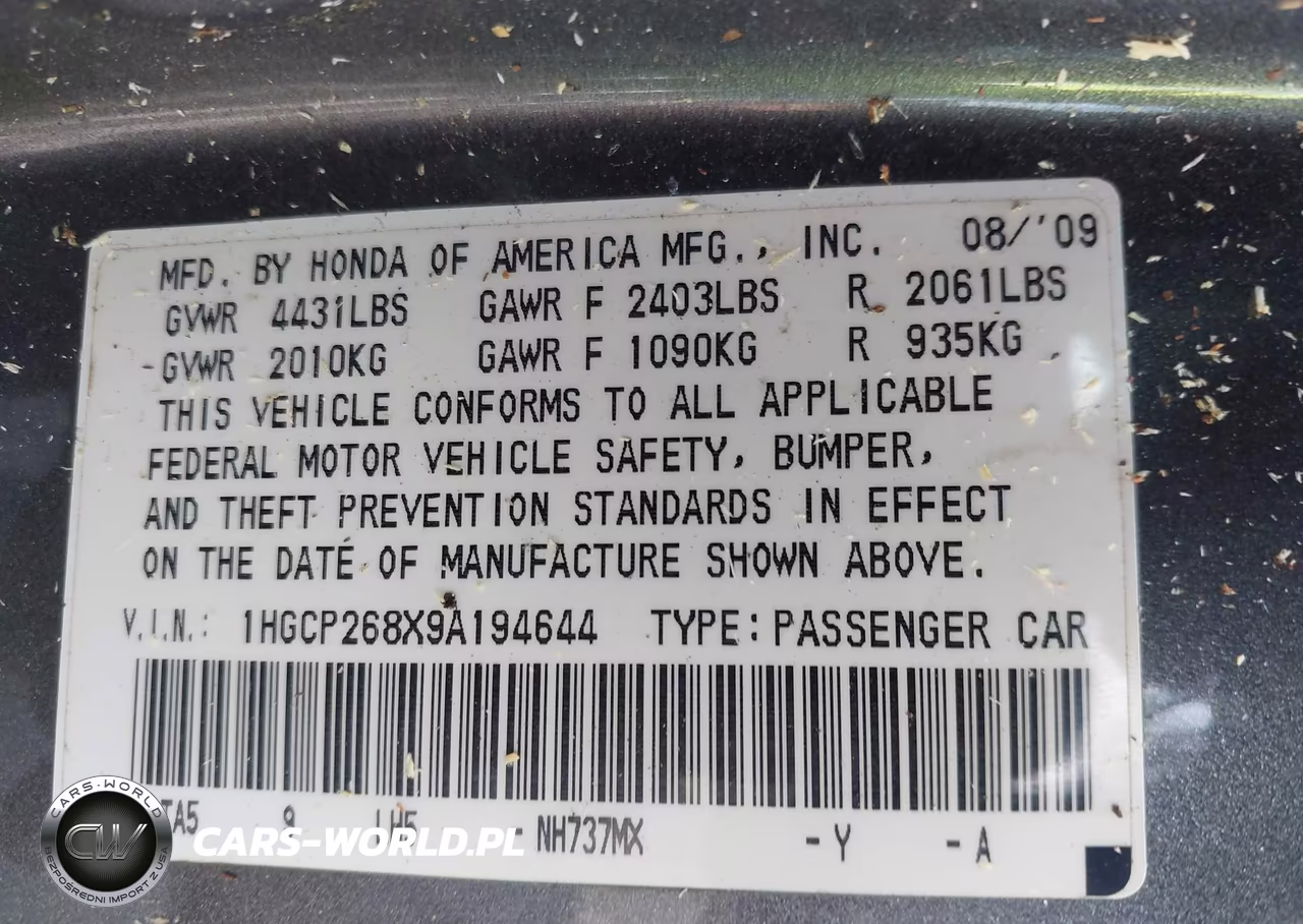 2009 Honda Accord 2.4 Ex-L VIN:1HGCP268X9A194644 - 9