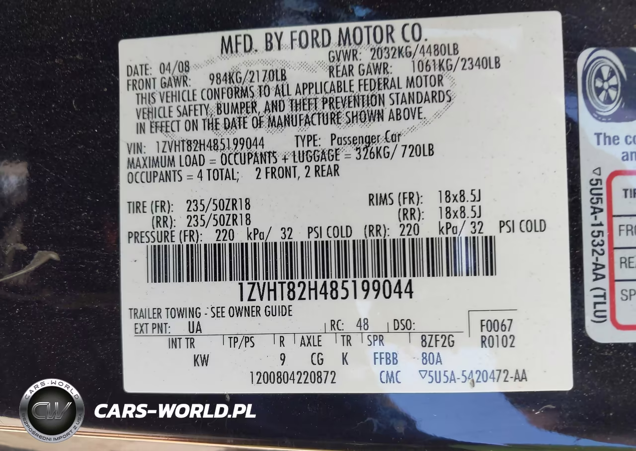 2008 Ford Mustang Gt Deluxe-Gt Premium VIN:1ZVHT82H485199044 - 9