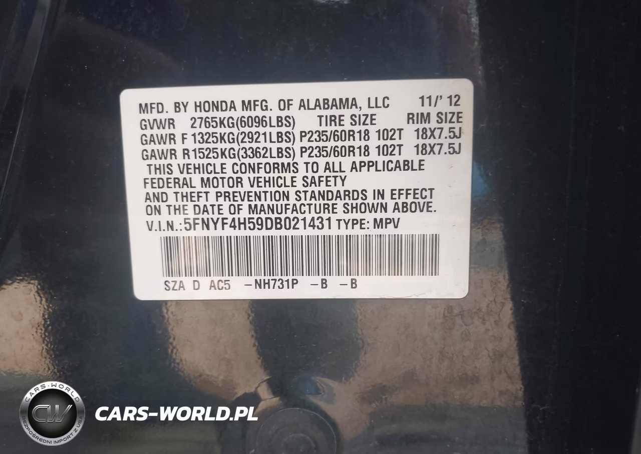 2013 Honda Pilot Ex-L VIN:5FNYF4H59DB021431 - 9