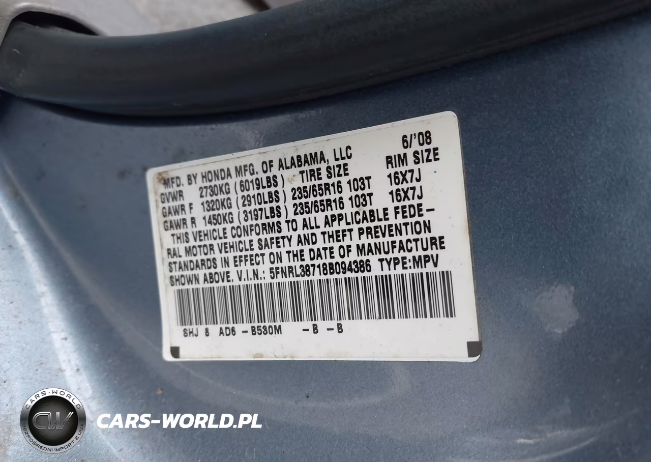 2008 Honda Odyssey Ex-L VIN:5FNRL38718B094386 - 9