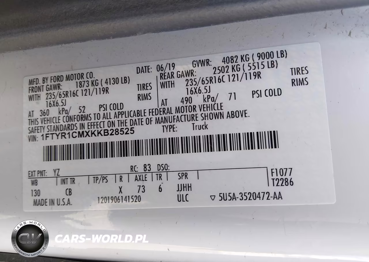 2019 Ford Transit-250 VIN:1FTYR1CMXKKB28525 - 9