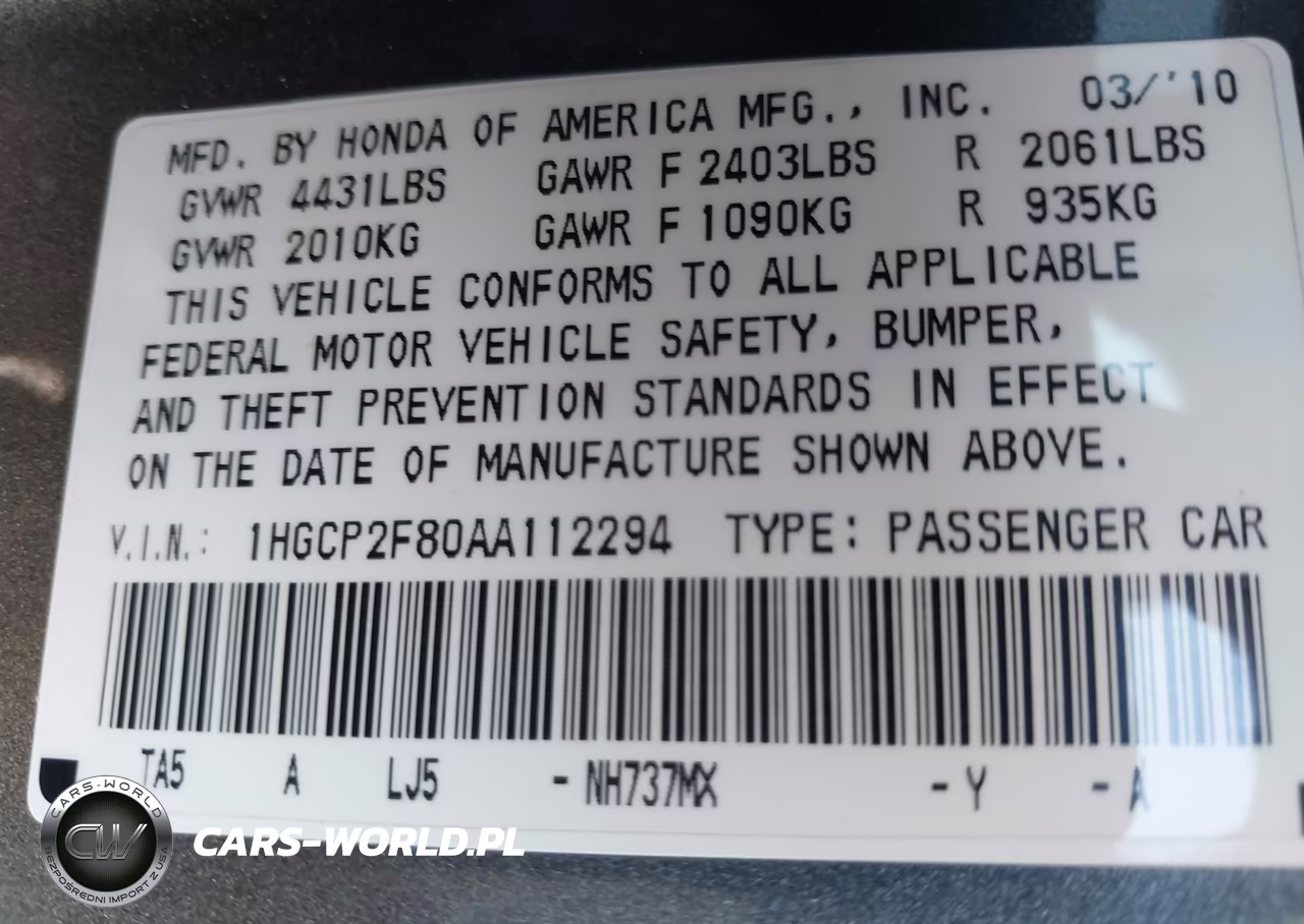 2010 Honda Accord 2.4 Ex-L VIN:1HGCP2F80AA112294 - 9