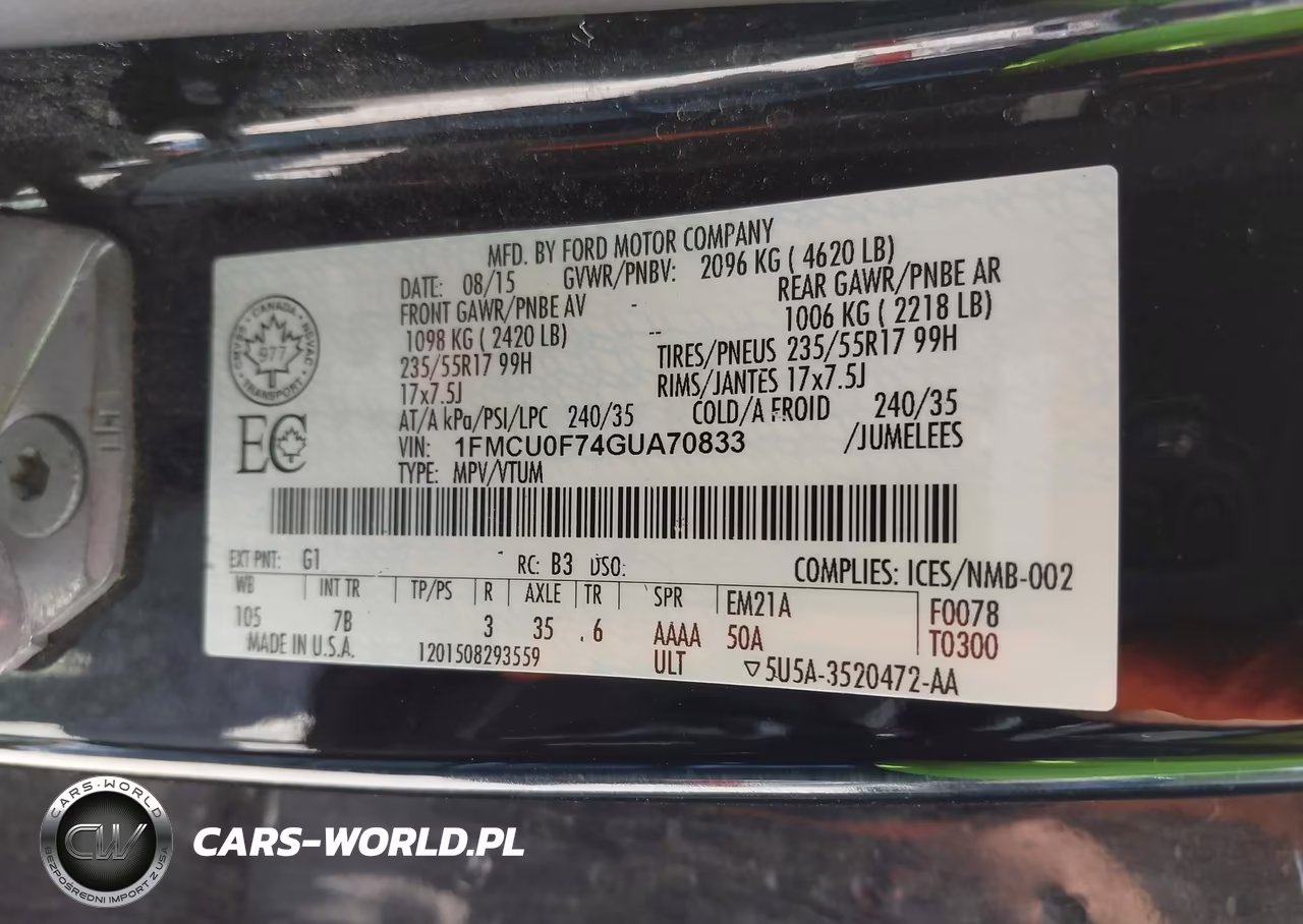 2016 Ford Escape S VIN:1FMCU0F74GUA70833 - 9