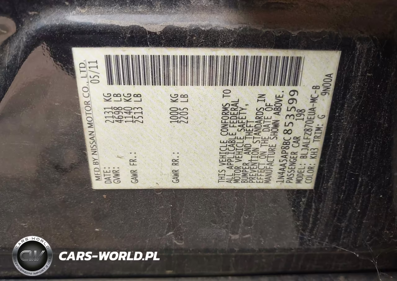 2011 Nissan Maxima 3.5 Sv VIN:1N4AA5AP8BC853599 - 9