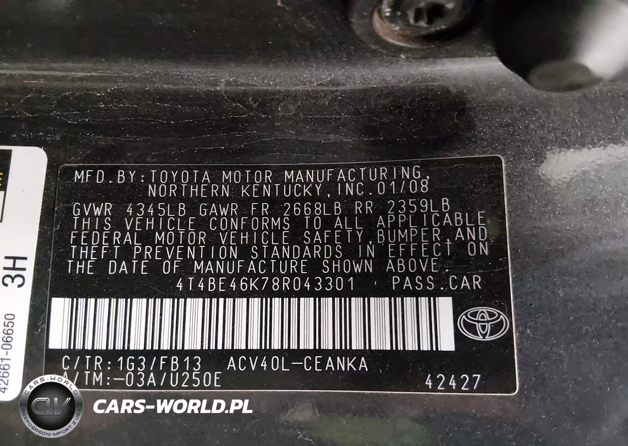 2008 Toyota Camry Le VIN:4T4BE46K78R043301 - 9
