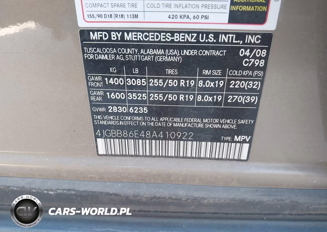 2008 Mercedes-Benz M-Class 3.5L VIN:4JGBB86E48A410922 - 9