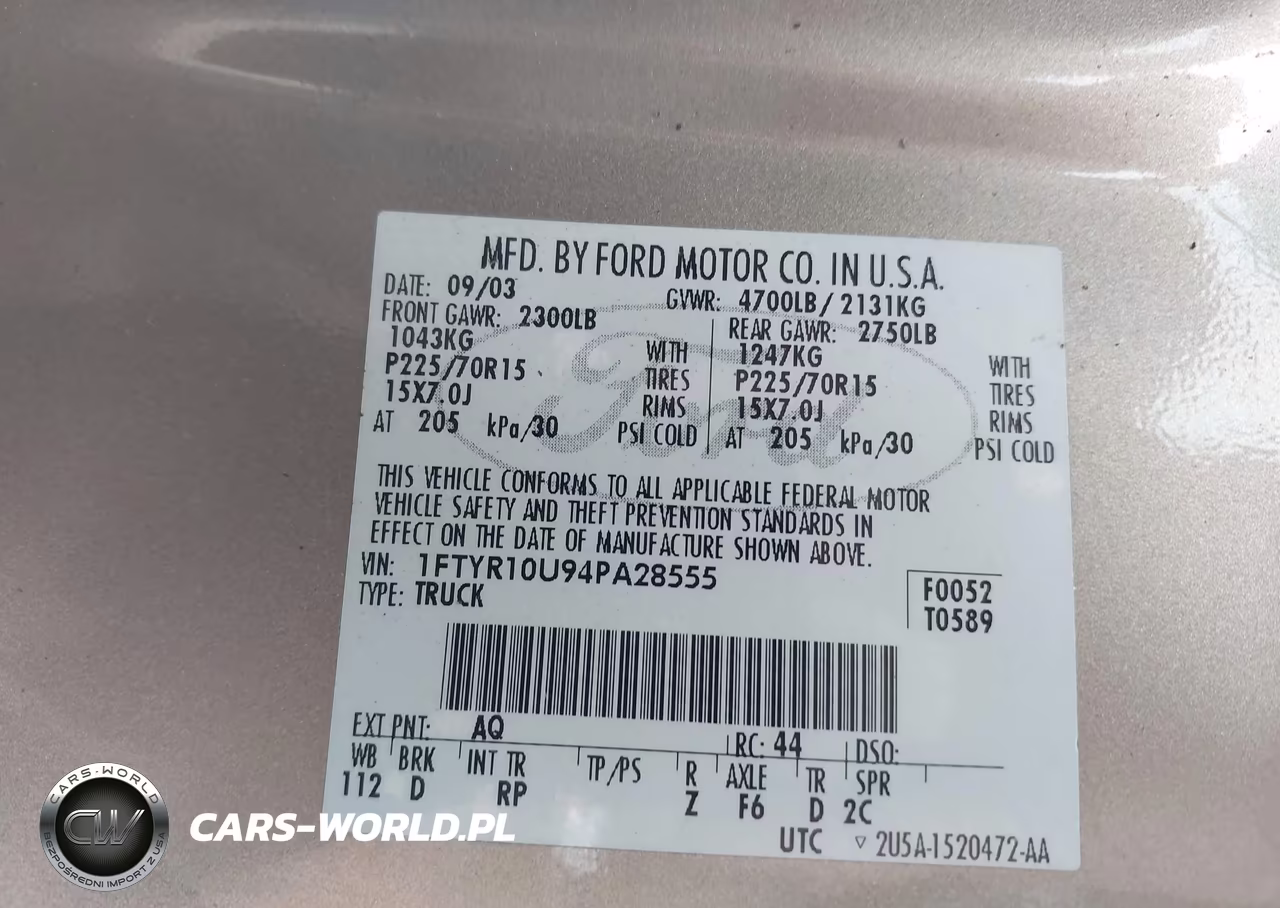 2004 Ford Ranger VIN:1FTYR10U94PA28555 - 9
