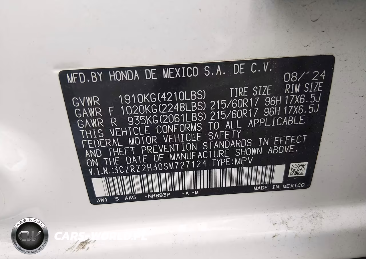 2025 Honda Hr-V Awd Lx VIN:3CZRZ2H30SM727124 - 9