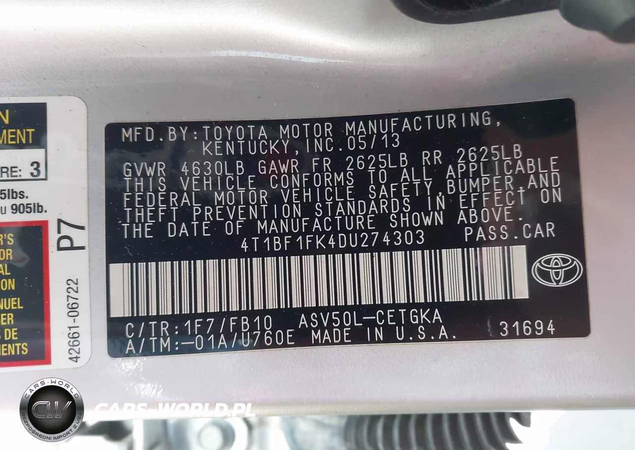 2013 Toyota Camry Xle VIN:4T1BF1FK4DU274303 - 9