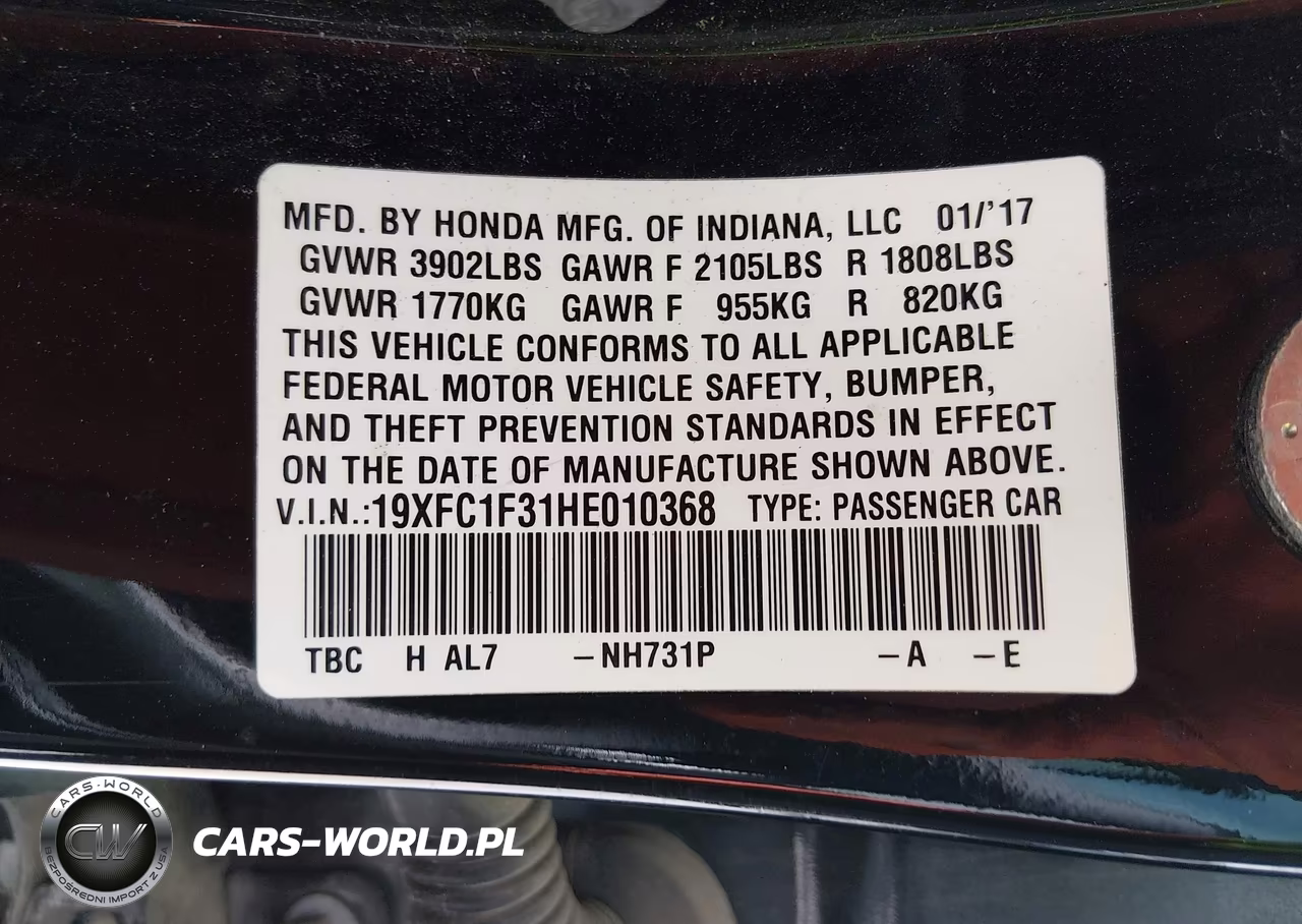 2017 Honda Civic Ex-T VIN:19XFC1F31HE010368 - 9