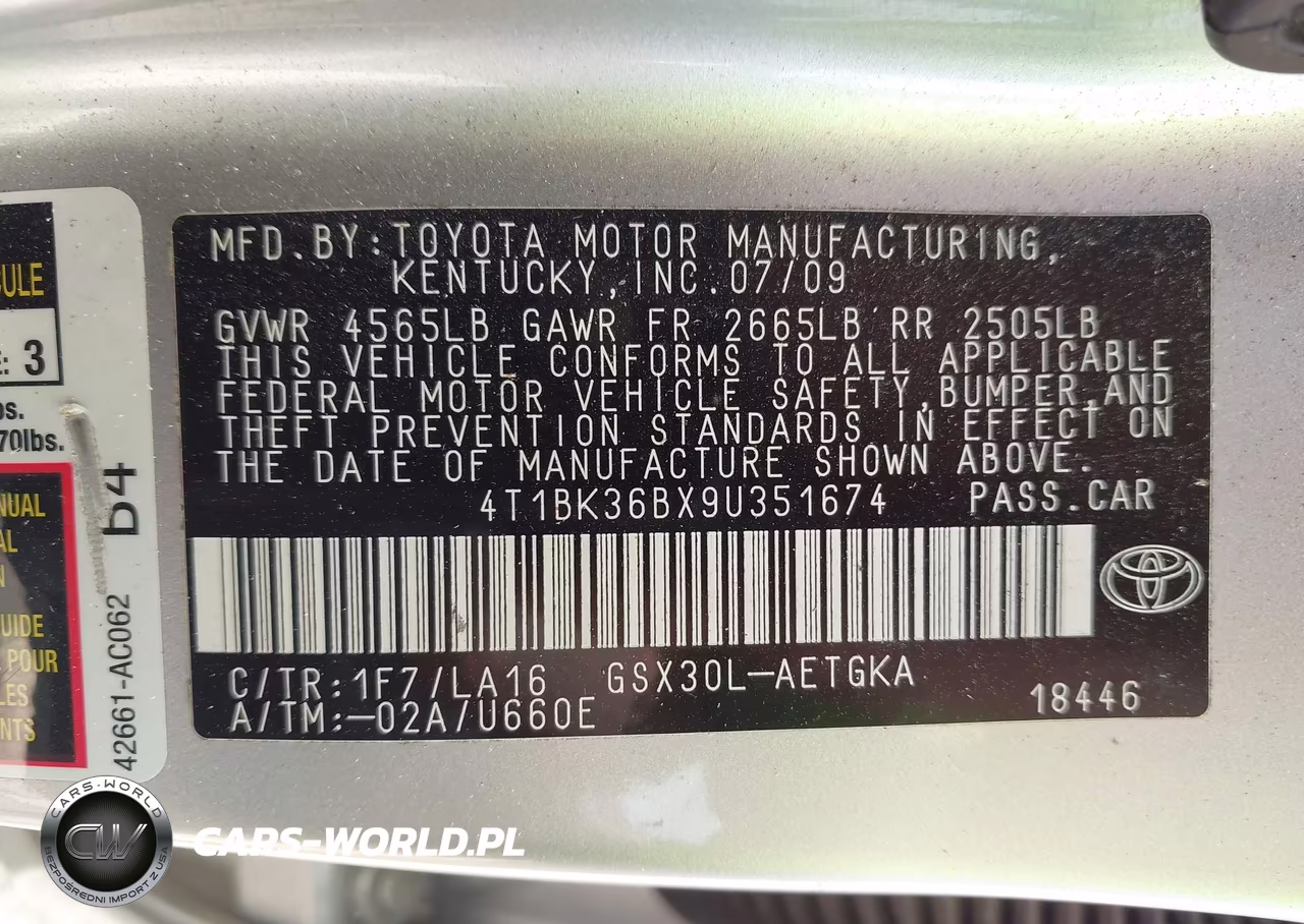 2009 Toyota Avalon Xls VIN:4T1BK36BX9U351674 - 9
