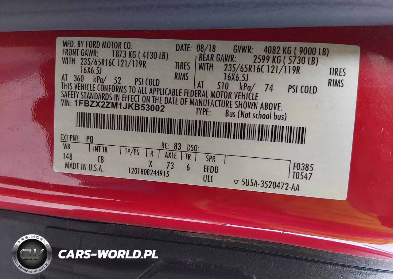 2018 Ford Transit-350 Xl VIN:1FBZX2ZM1JKB53002 - 9