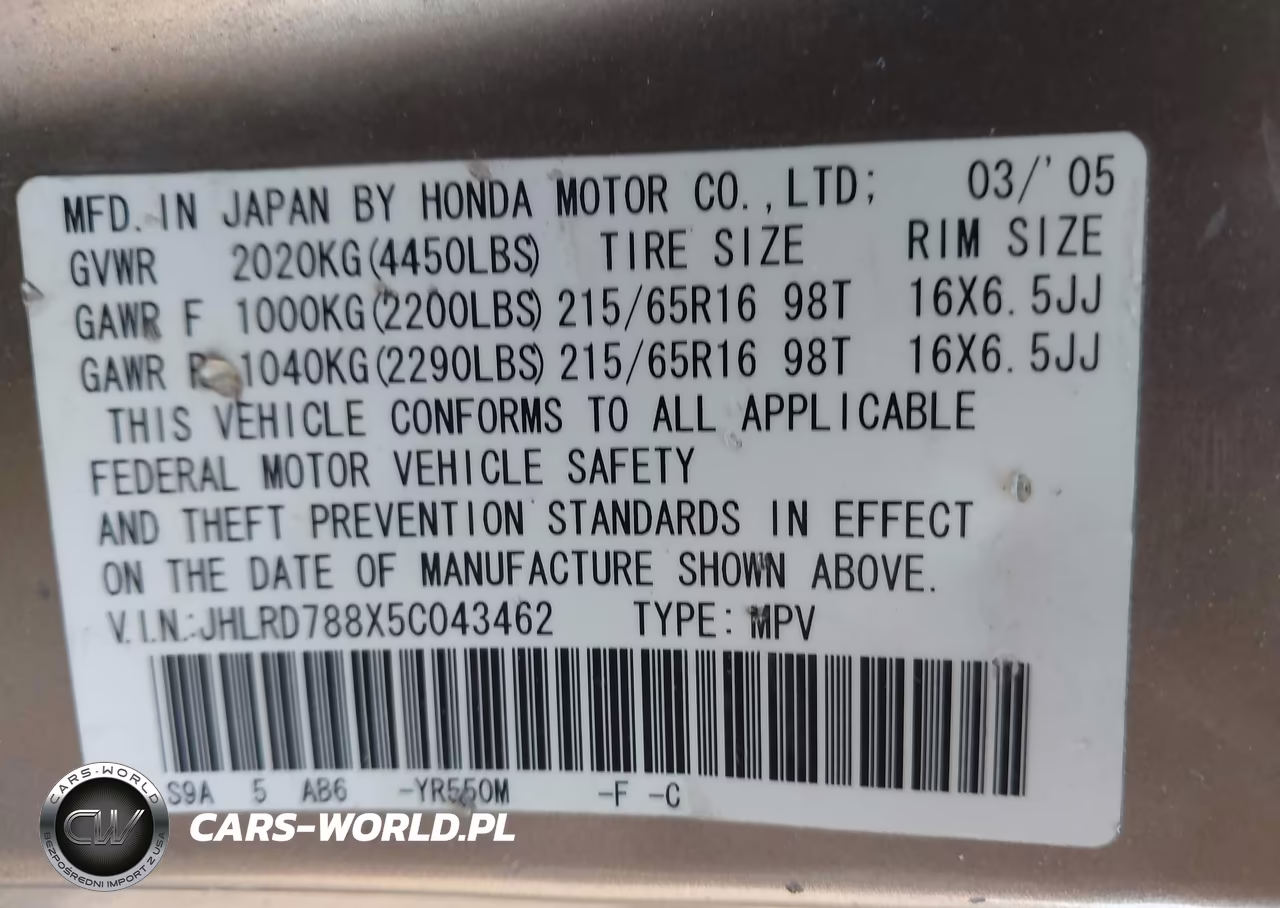 2005 Honda Cr-V Ex VIN:JHLRD788X5C043462 - 9