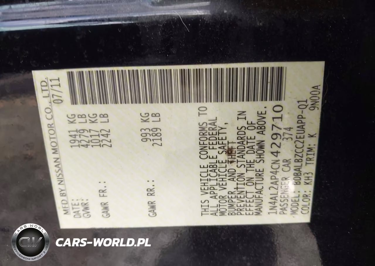2012 Nissan Altima 2.5 S VIN:1N4AL2AP4CN429710 - 9