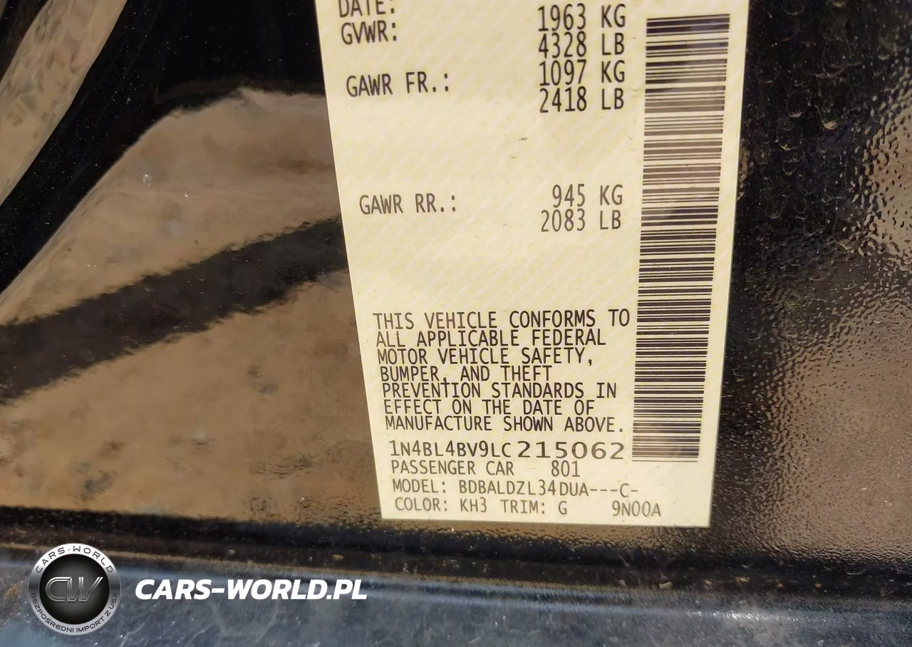 2020 Nissan Altima S Fwd VIN:1N4BL4BV9LC215062 - 9