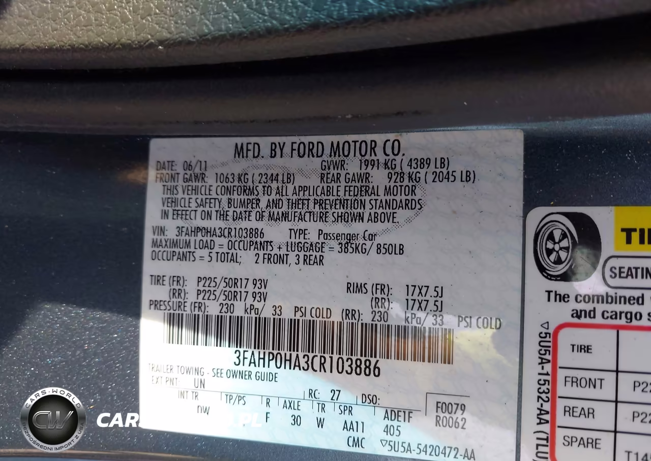 2012 Ford Fusion Se VIN:3FAHP0HA3CR103886 - 9