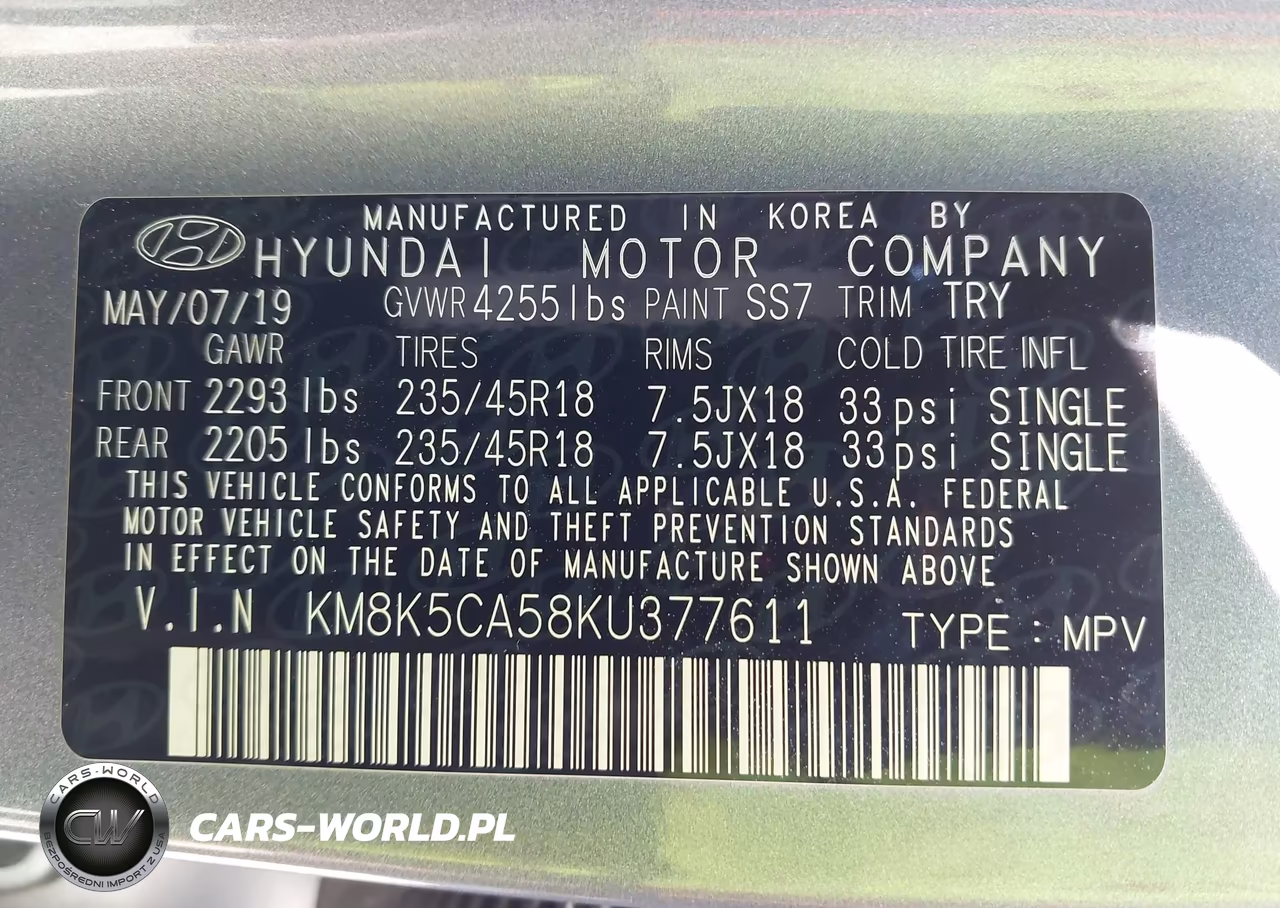 2019 Hyundai Kona Ultimate VIN:KM8K5CA58KU377611 - 9