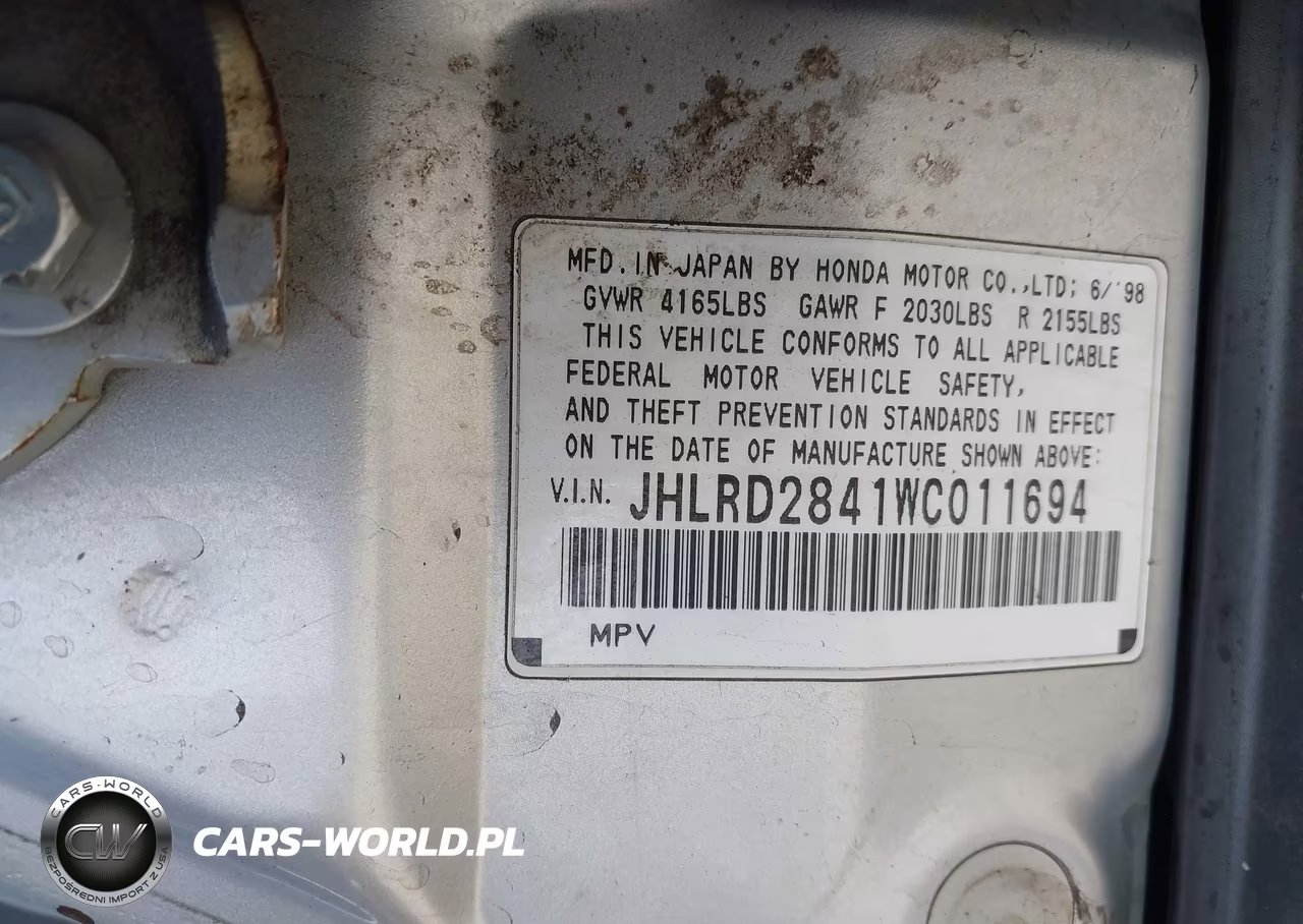 1998 Honda Cr-V Lx VIN:JHLRD2841WC011694 - 9