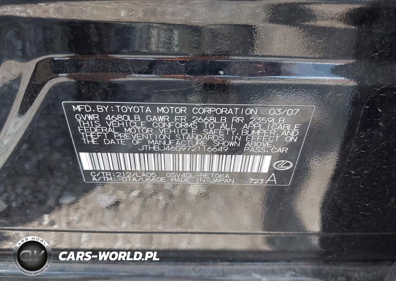 2007 Lexus Es 350 VIN:JTHBJ46G972116649 - 9