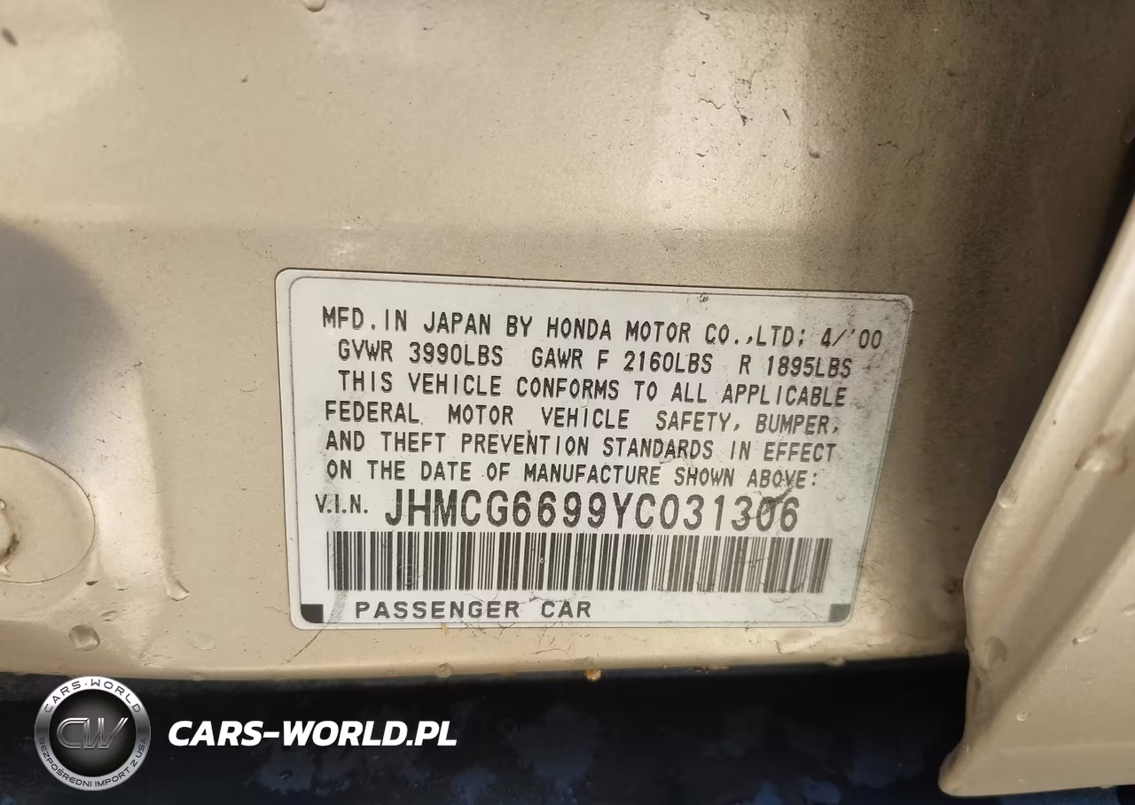 2000 Honda Accord 2.3 Se VIN:JHMCG6699YC031306 - 9