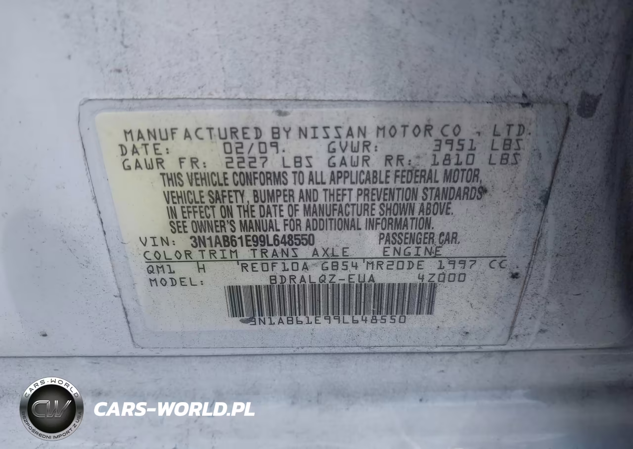 2009 Nissan Sentra 2.0 VIN:3N1AB61E99L648550 - 9