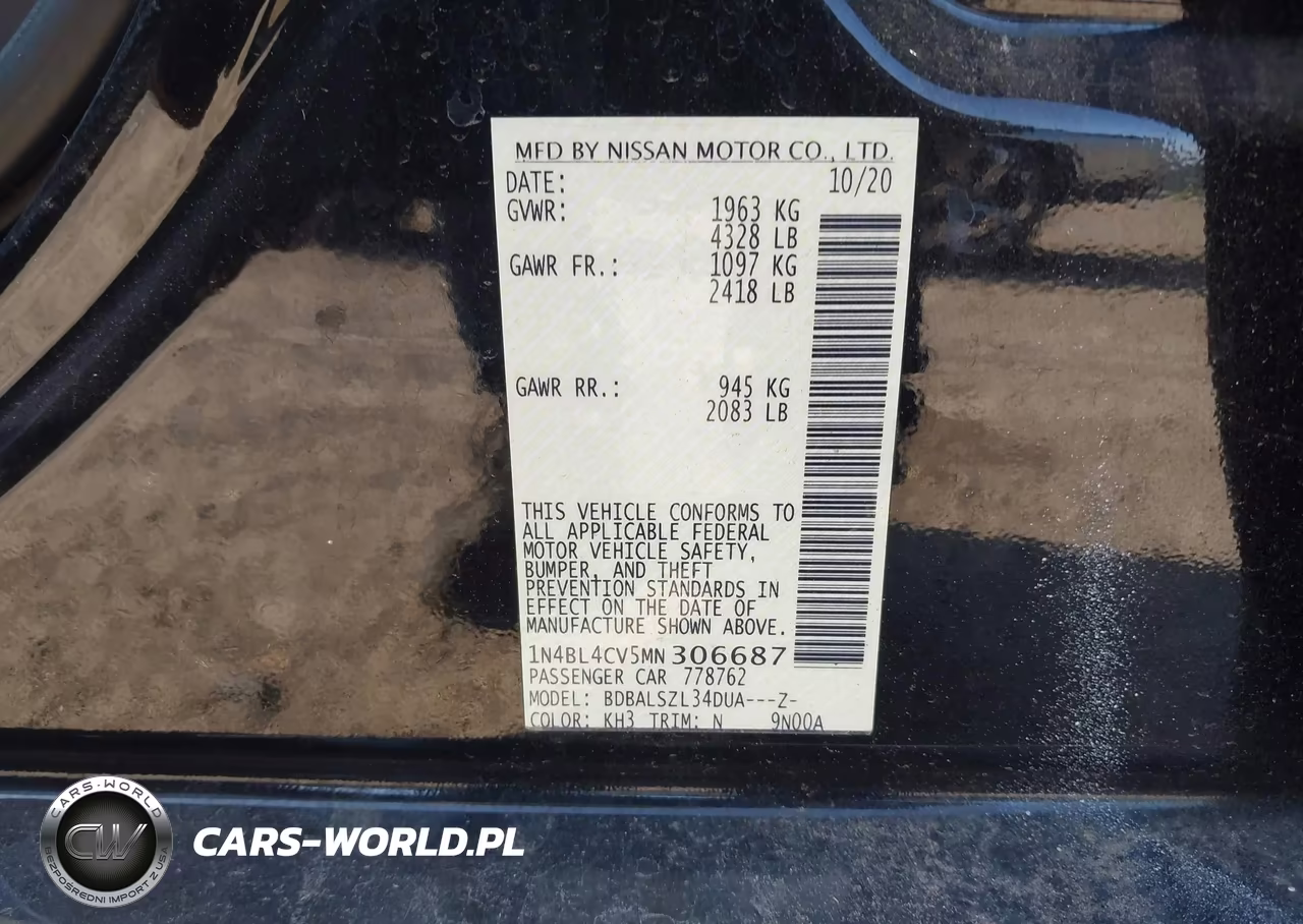 2021 Nissan Altima Sr Fwd VIN:1N4BL4CV5MN306687 - 9
