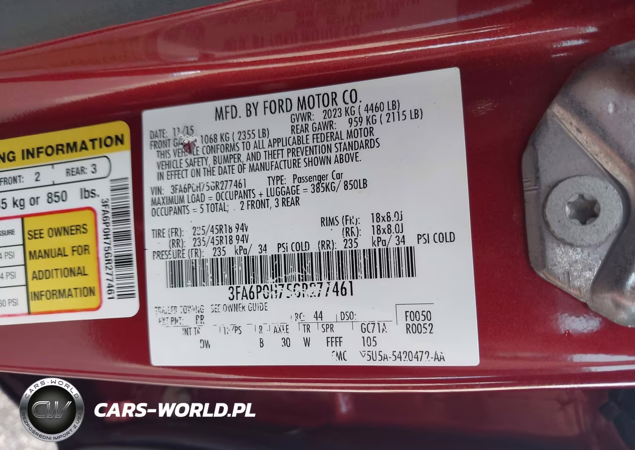 FORD FUSION VIN:3FA6P0H75GR277461 - 9