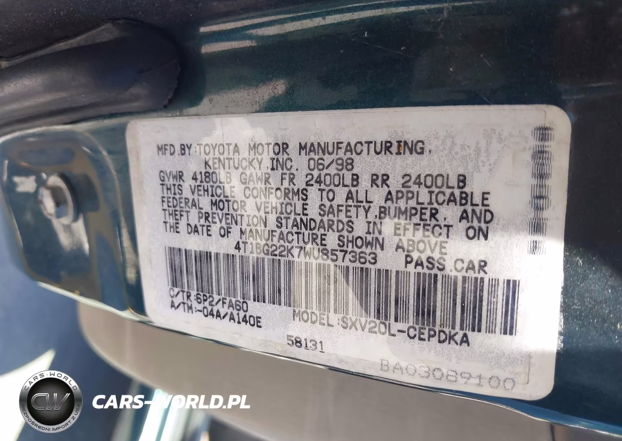 1998 Toyota Camry Ce VIN:4T1BG22K7WU857363 - 9