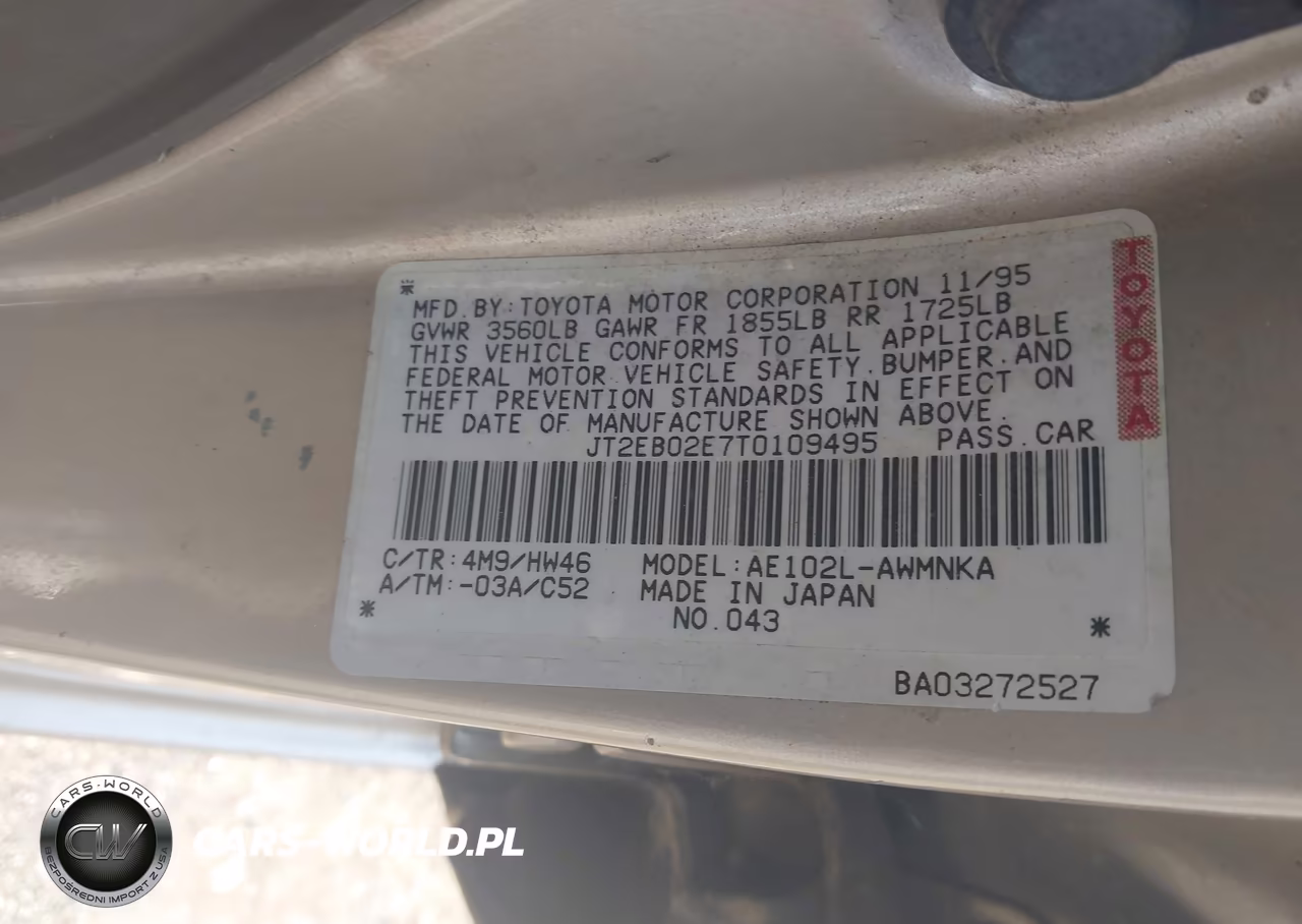 1996 Toyota Corolla Dx VIN:JT2EB02E7T0109495 - 9