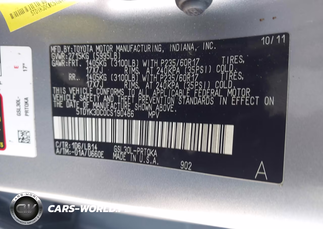 2012 Toyota Sienna Xle V6 8 Passenger VIN:5TDYK3DC0CS190466 - 9