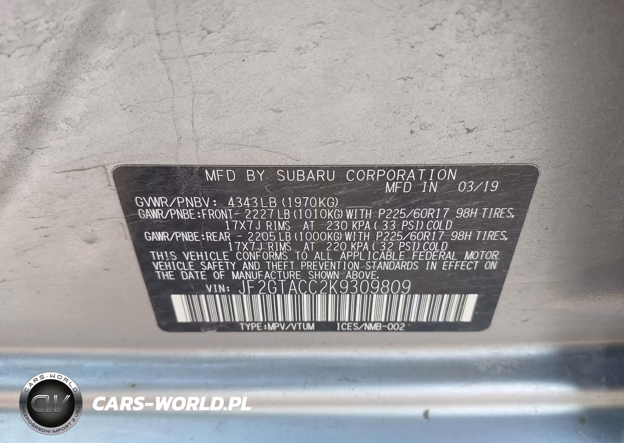 2019 Subaru Crosstrek 2.0I Premium VIN:JF2GTACC2K9309809 - 9