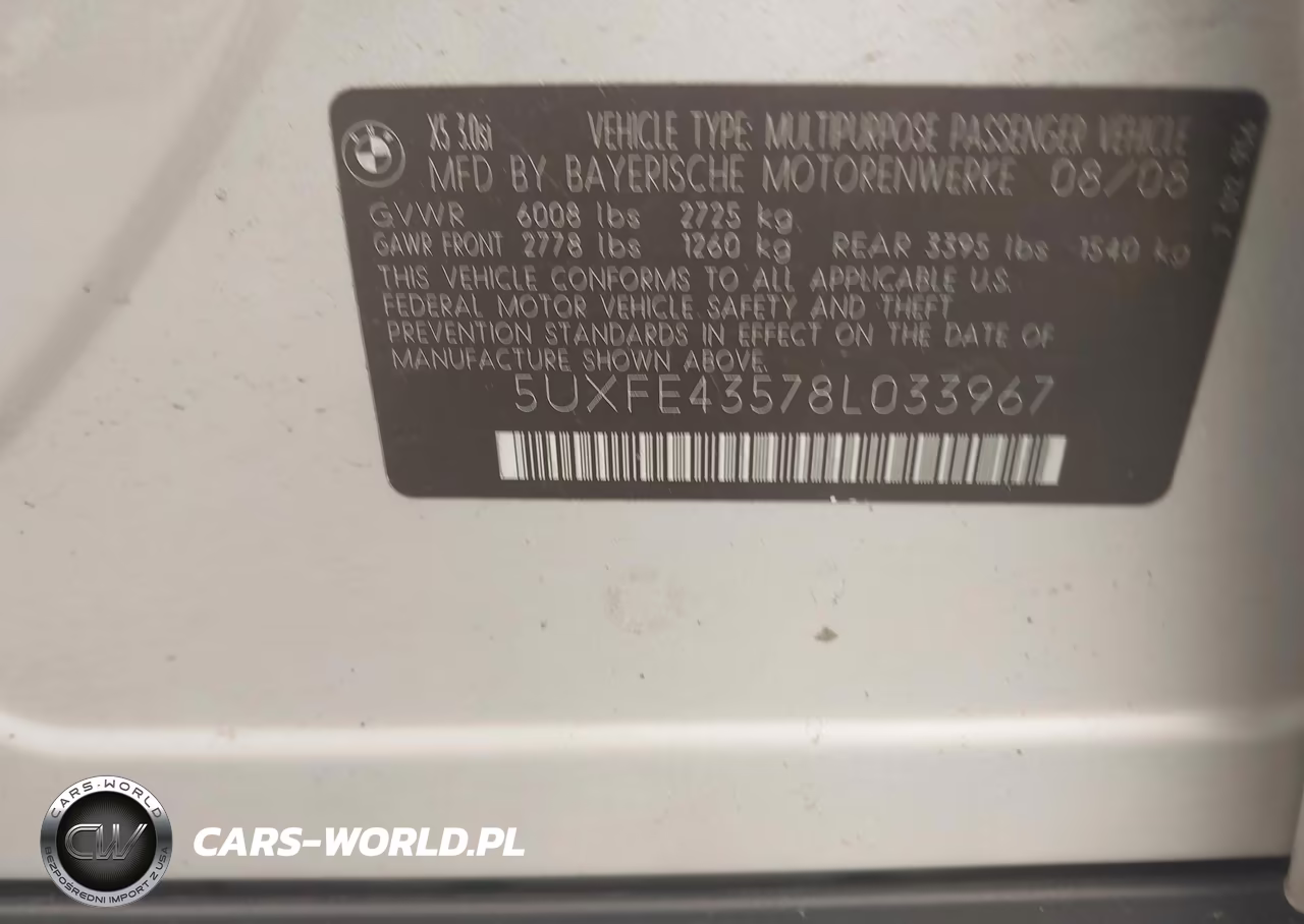 2008 BMW X5 3.0Si VIN:5UXFE43578L033967 - 9
