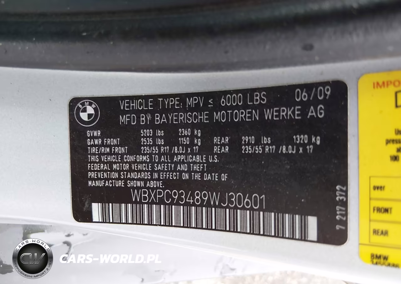 2009 BMW X3 xDrive30I VIN:WBXPC93489WJ30601 - 9