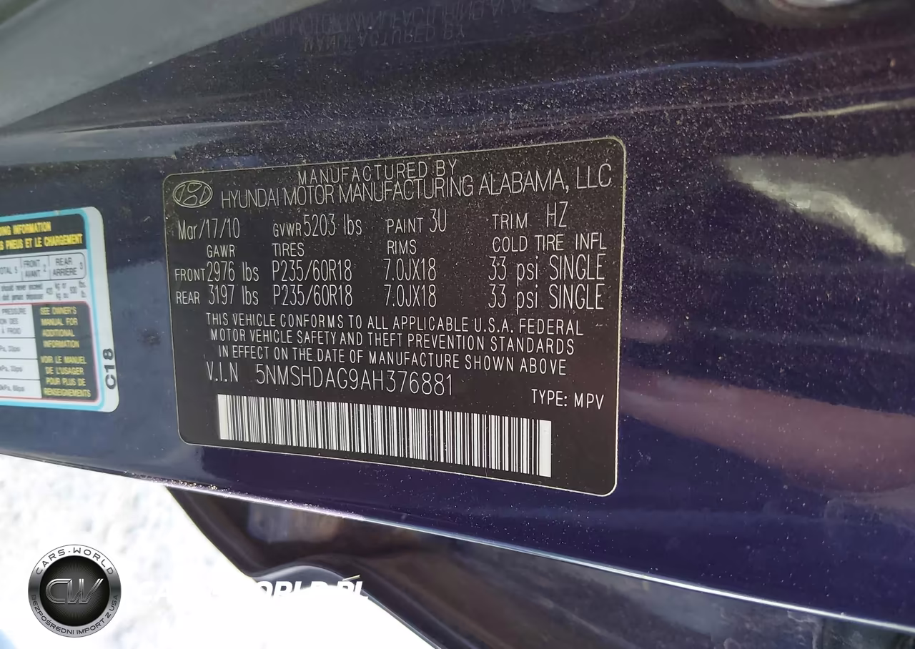 2010 Hyundai Santa Fe Se VIN:5NMSHDAG9AH376881 - 9