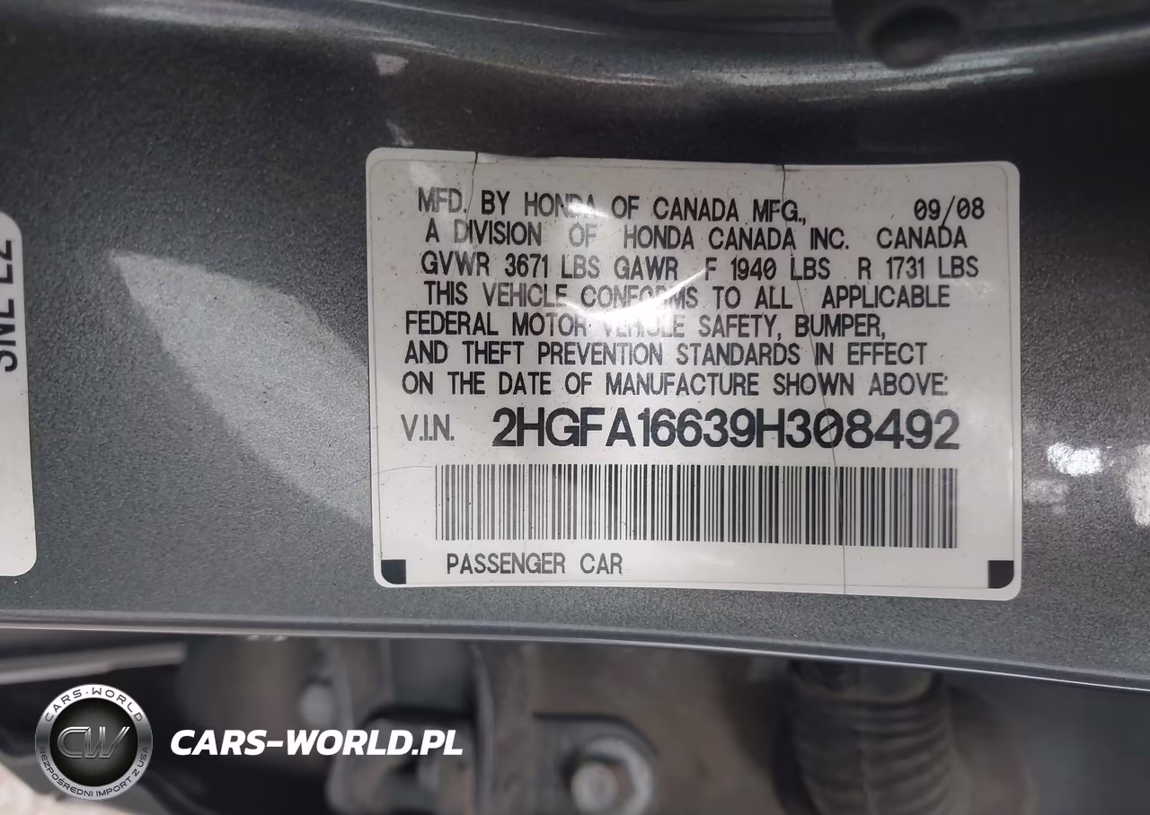 2009 Honda Civic Lx-S VIN:2HGFA16639H308492 - 9