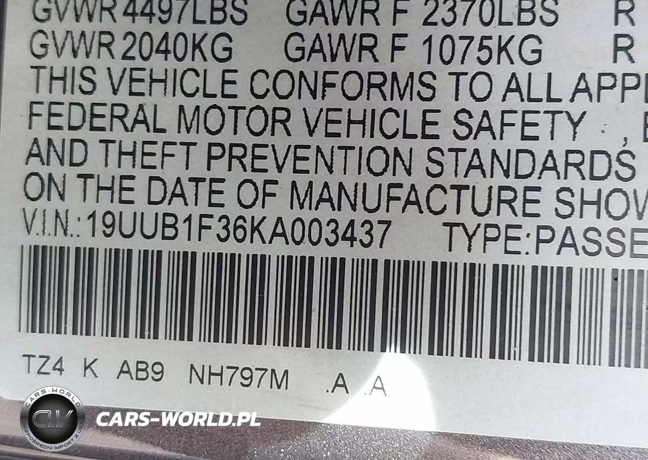 2019 Acura Tlx Standard VIN:19UUB1F36KA003437 - 9