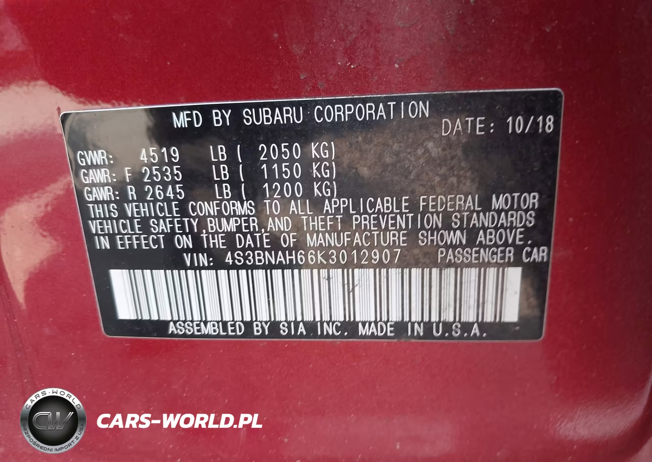 2019 Subaru Legacy 2.5I Premium VIN:4S3BNAH66K3012907 - 9