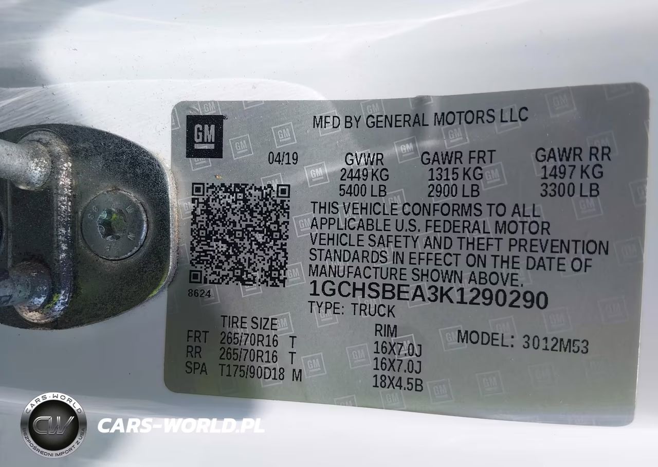 2019 Chevrolet Colorado Wt VIN:1GCHSBEA3K1290290 - 9