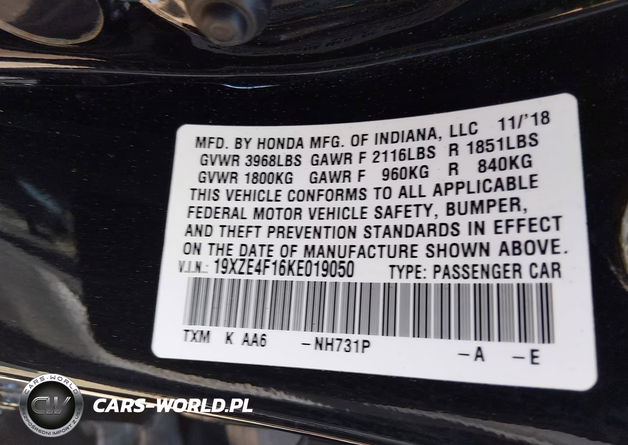 2019 Honda Insight Lx VIN:19XZE4F16KE019050 - 9